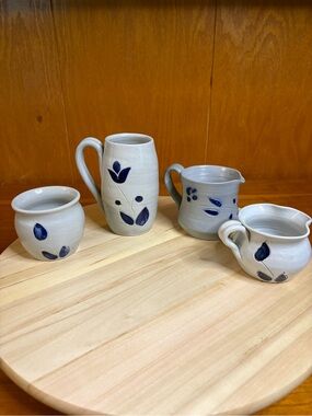 Williamsburg Pottery stoneware tea set, vintage, 4 pieces,